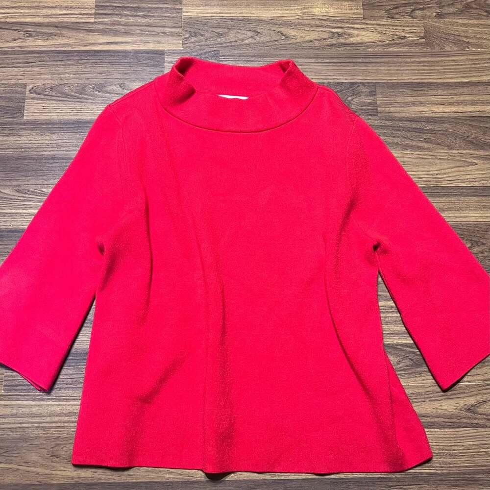 Avara Red Mock Neck Bell Sleeve Knit Sweater